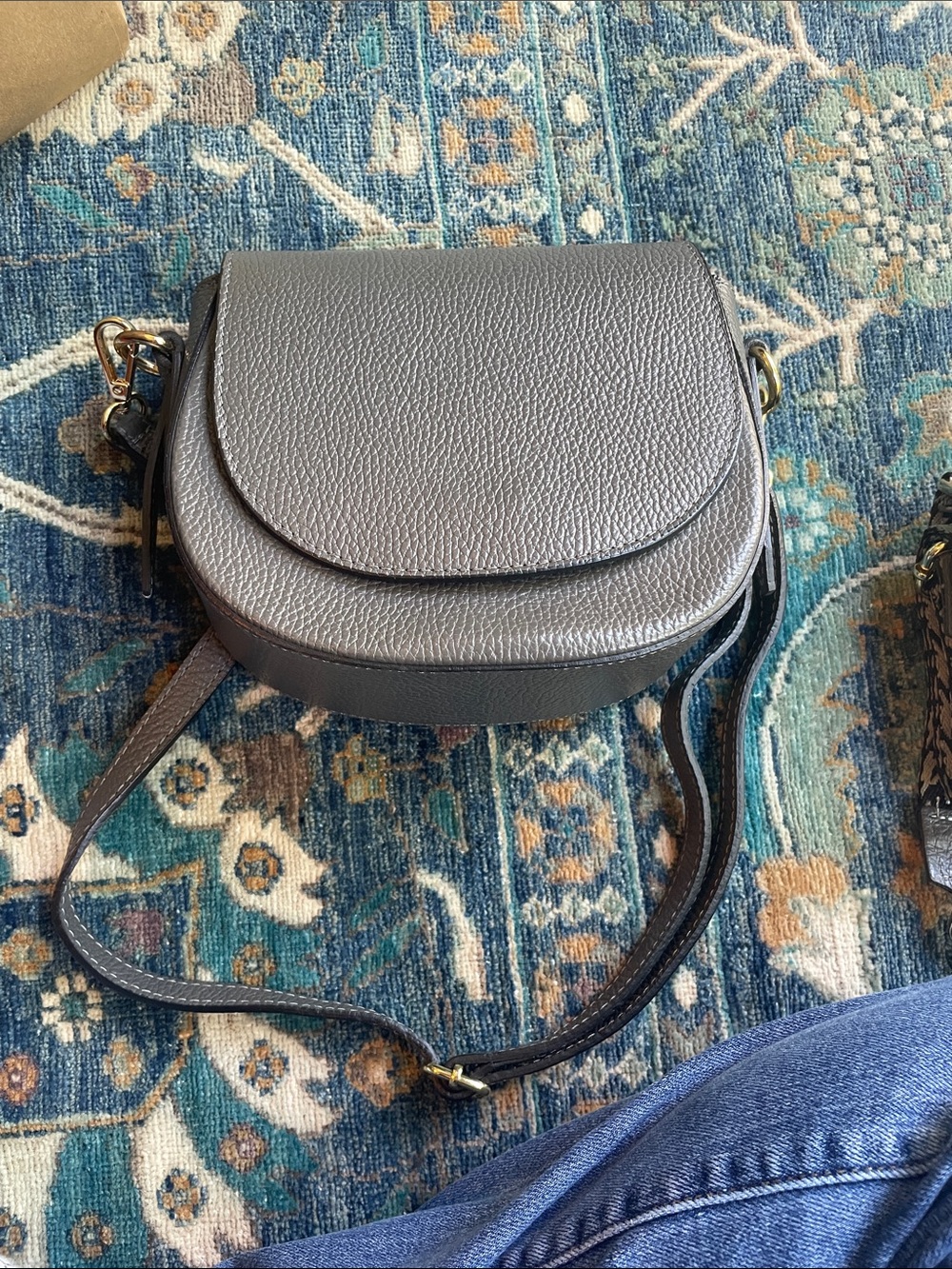 Pebbled Leather Crossbody Bag in Metallic Gray